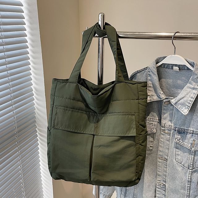 Plain Tote Flap Pocket Fabric Bag