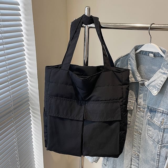 Plain Tote Flap Pocket Fabric Bag