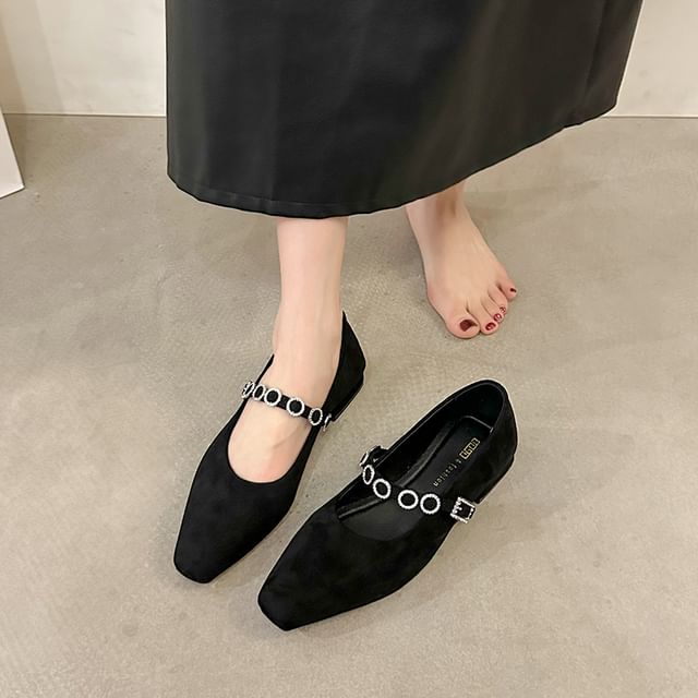 Jane Mary Pumps Accent Rhinestone Heel Chunky