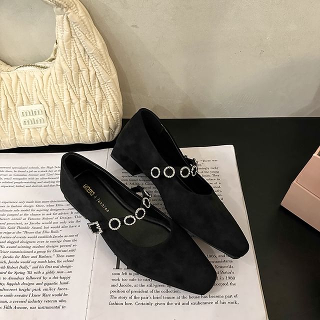 Jane Mary Pumps Accent Rhinestone Heel Chunky