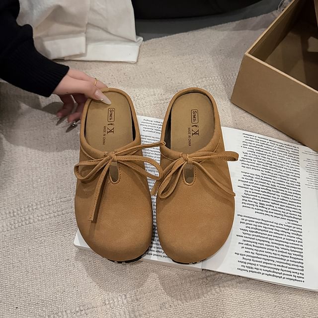 Bow Accent Plain Platform Mules