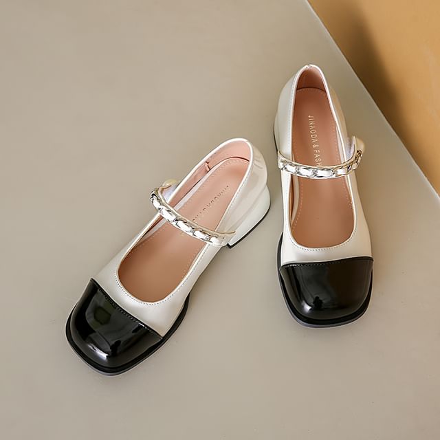 Heel Toe Pumps Faux Mary Pearl Accent Chunky Cap Jane