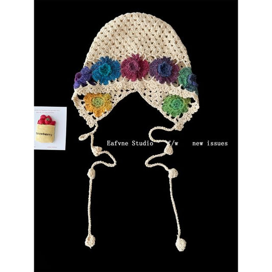 Floral Crochet Bonnet Hat Knit