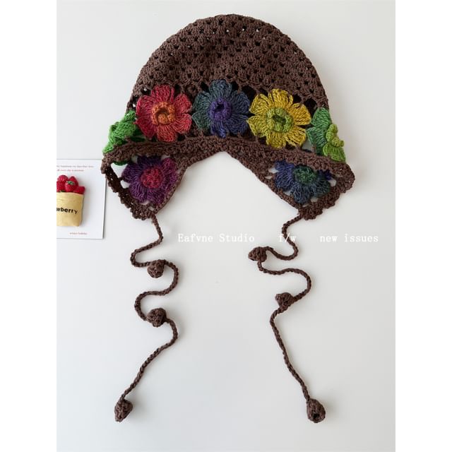 Floral Crochet Bonnet Hat Knit