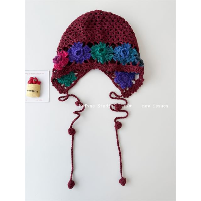 Floral Crochet Bonnet Hat Knit