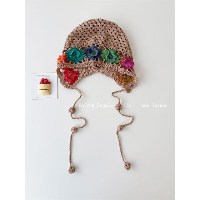 Floral Crochet Bonnet Hat Knit