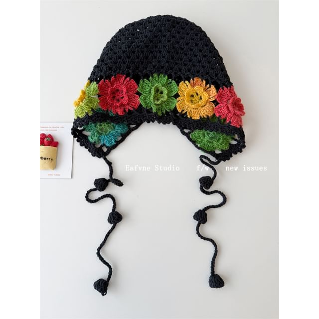 Floral Crochet Bonnet Hat Knit