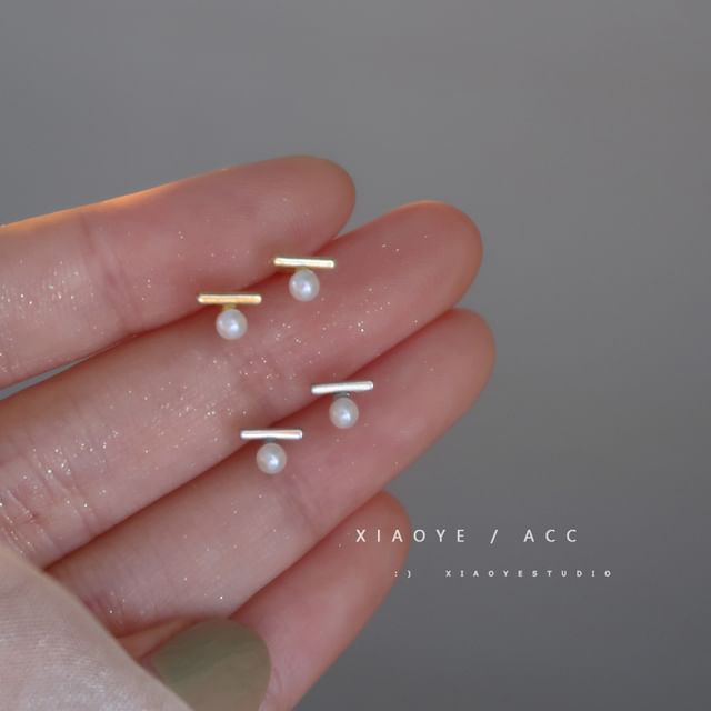 Sterling S925 Earring Stud Faux Pearl Silver