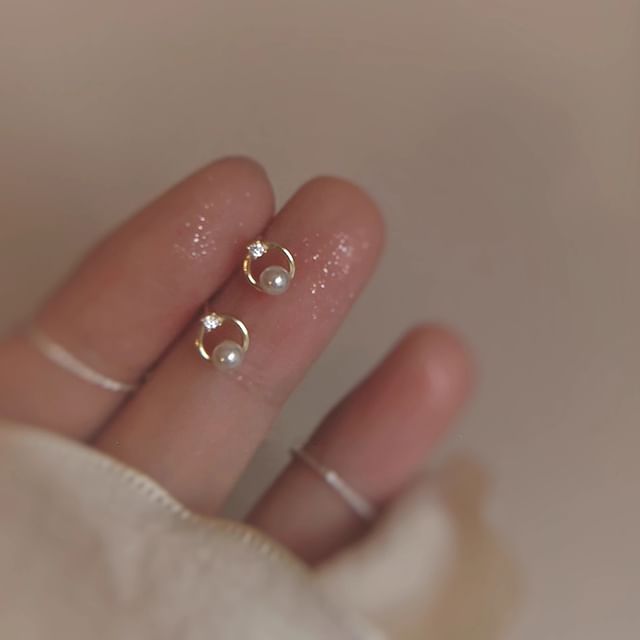 Alloy Faux Earring Pearl Rhinestone Stud