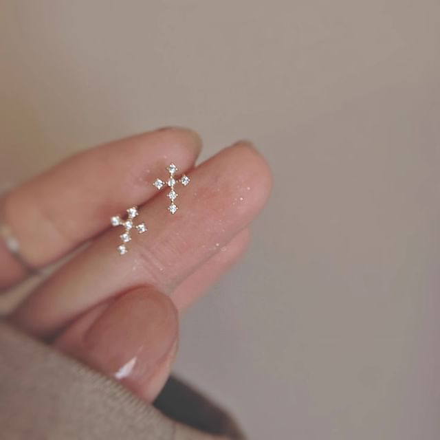 Earring Rhinestone Alloy Cross Stud