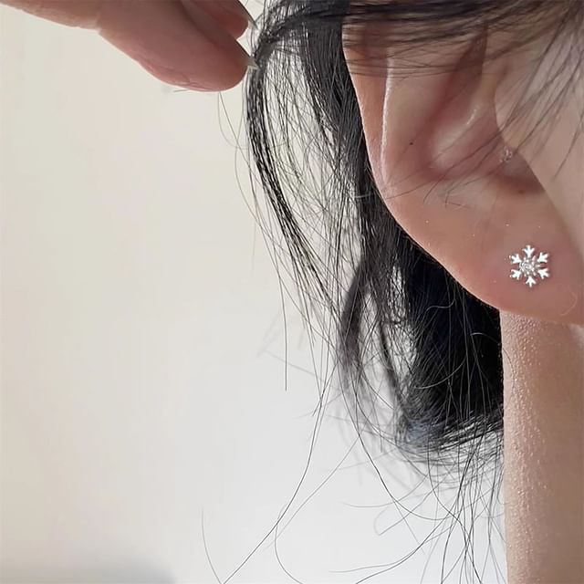 Earring Barbell Snowflake Alloy