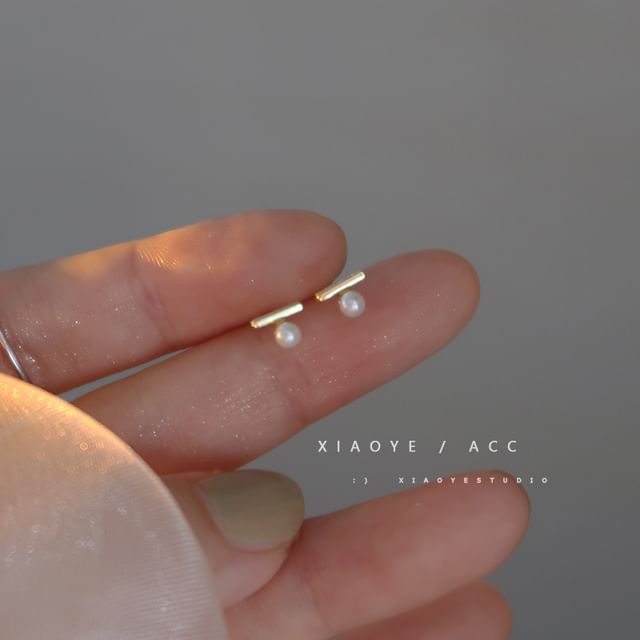 Sterling S925 Earring Stud Faux Pearl Silver