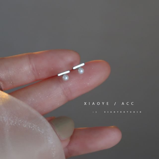 Sterling S925 Earring Stud Faux Pearl Silver