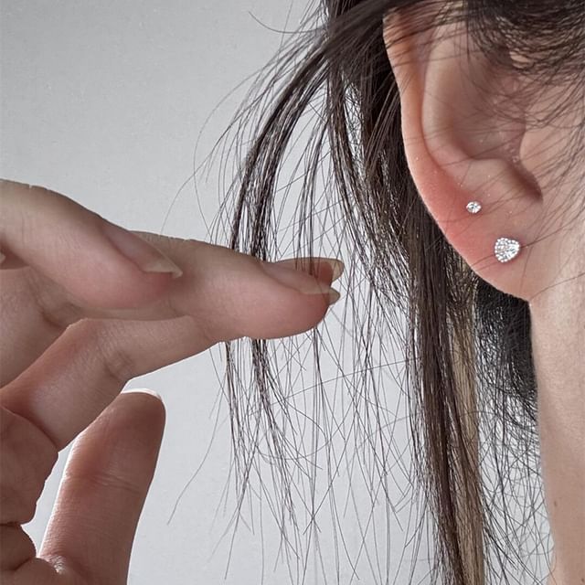 Rhinestone Stud Alloy Earring Heart