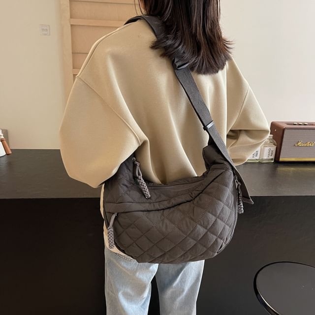Nylon Zip Quilted Crossbody Bag Plain