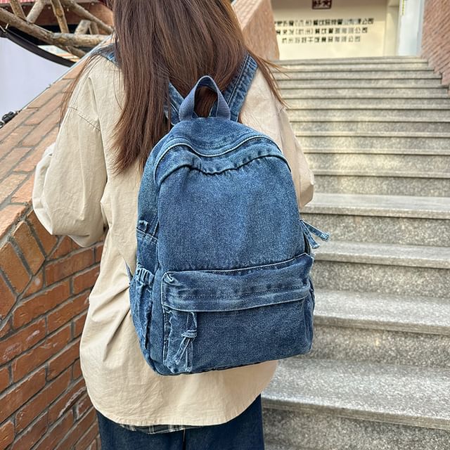 Denim Washed Backpack Zip