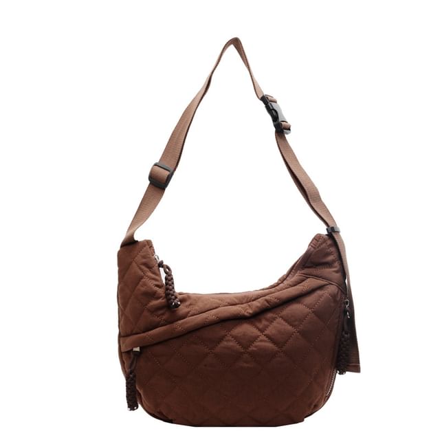 Nylon Zip Quilted Crossbody Bag Plain