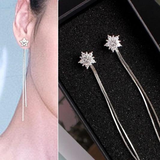 Dangle Rhinestone Clip-On / Star Fringed Earring