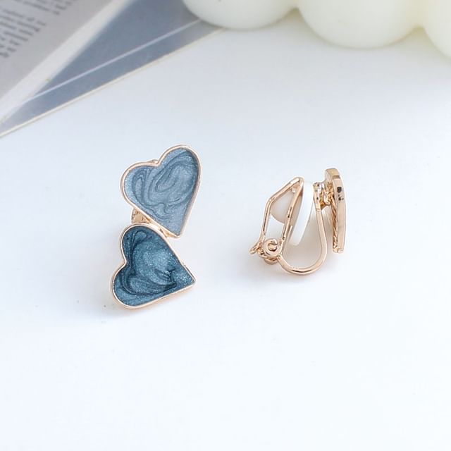 Stud Earring Heart Asymmetrical Ear Clip-On /