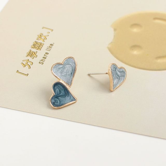 Stud Earring Heart Asymmetrical Ear Clip-On /