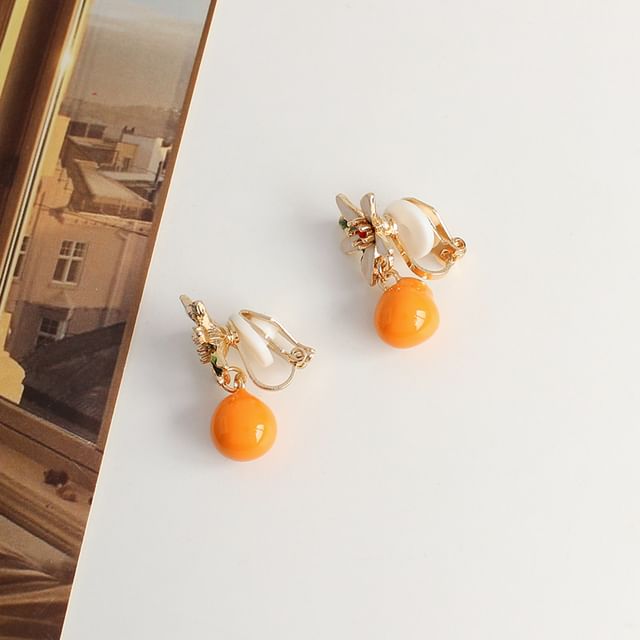 Rhinestone Earring Flower Drop / Clip-On