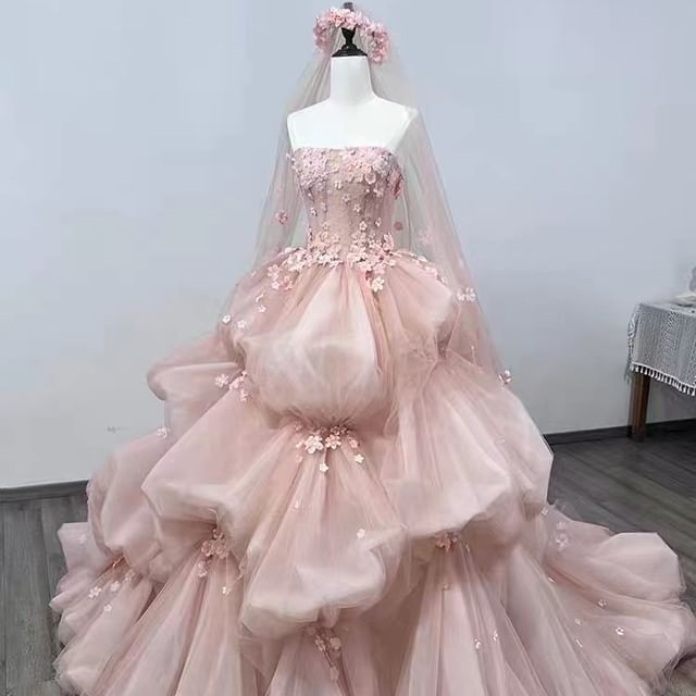 Lace Ball Embroidered Wedding Strapless Gown