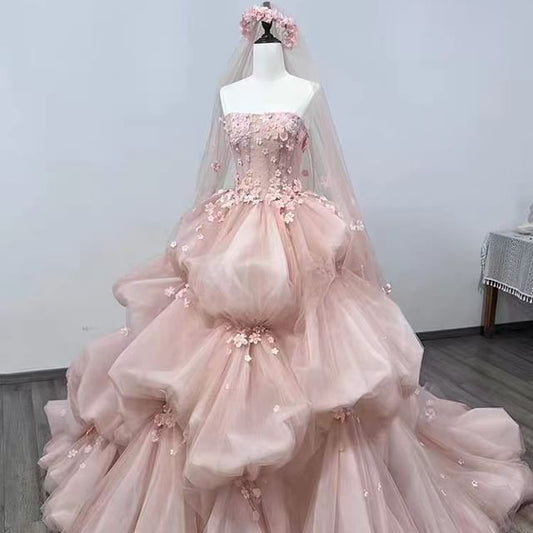 Lace Ball Embroidered Wedding Strapless Gown