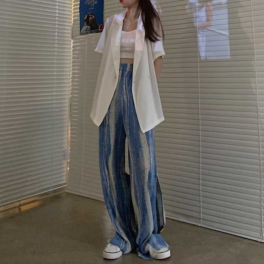 Wide Leg Rise High Patterned Pants Pleated Print