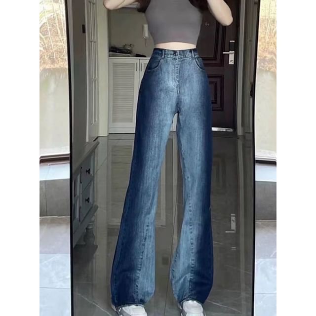 Wide High Jeans Washed Waist Leg