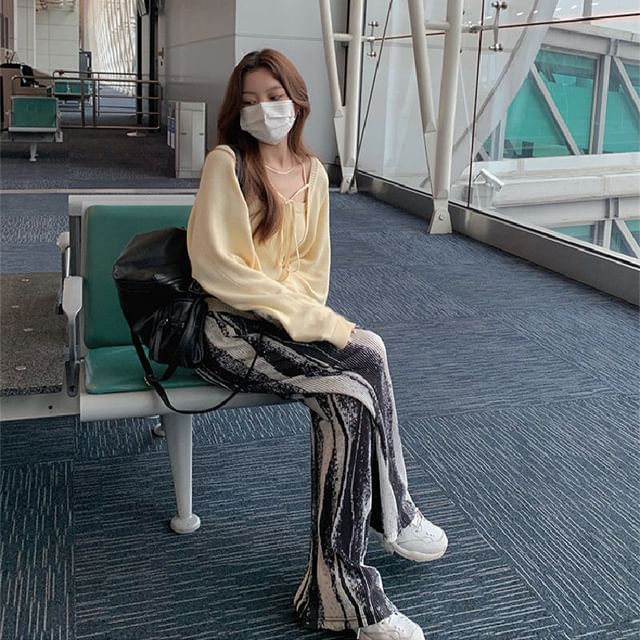 Wide Leg Rise High Patterned Pants Pleated Print