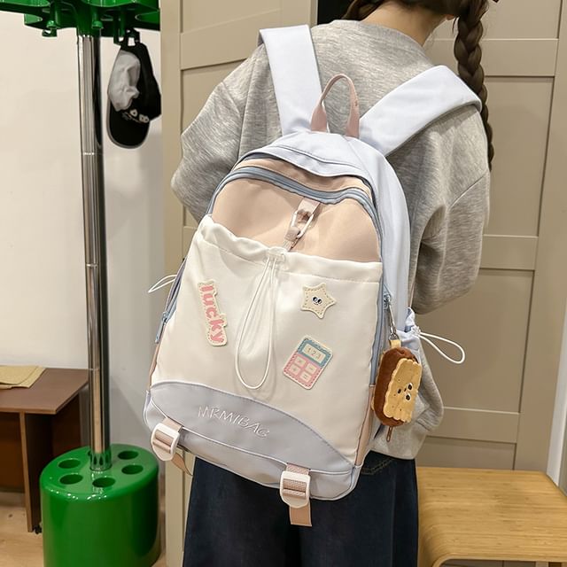 Backpack Color Block Embroidered Drawstring Letter