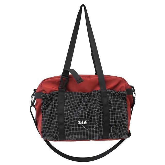 Plaid Drawstring Panel Buckled Bag Crossbody