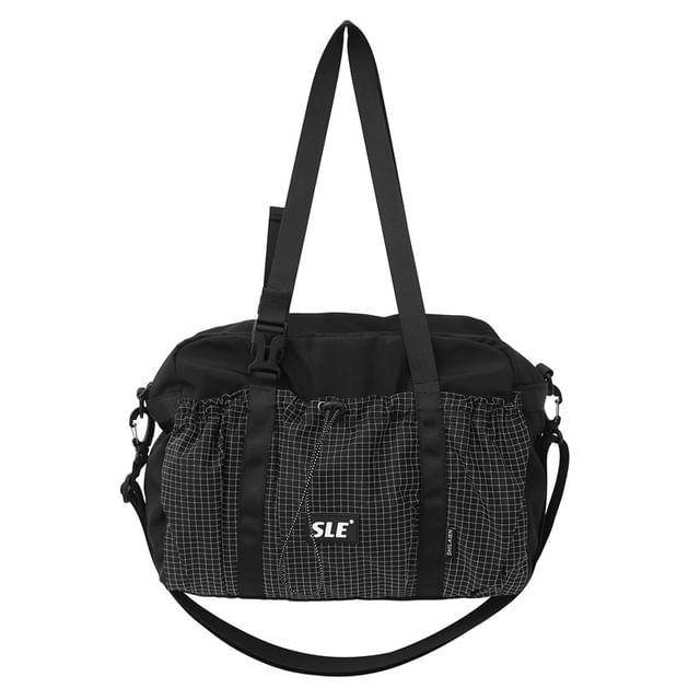 Plaid Drawstring Panel Buckled Bag Crossbody