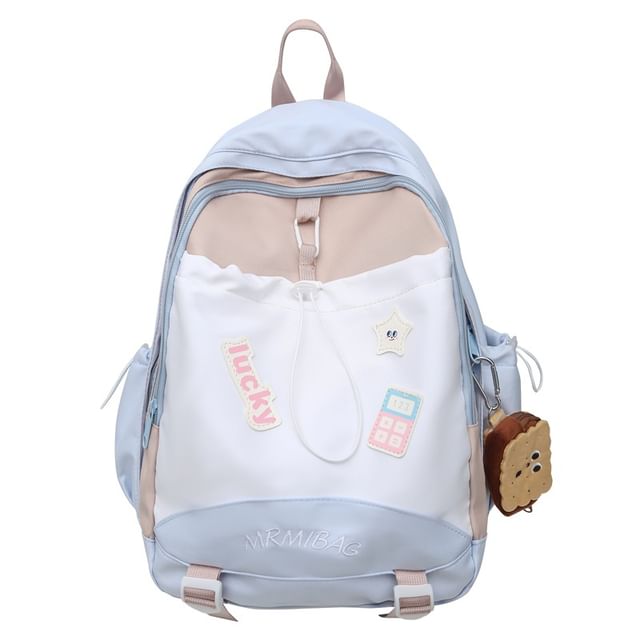 Backpack Color Block Embroidered Drawstring Letter