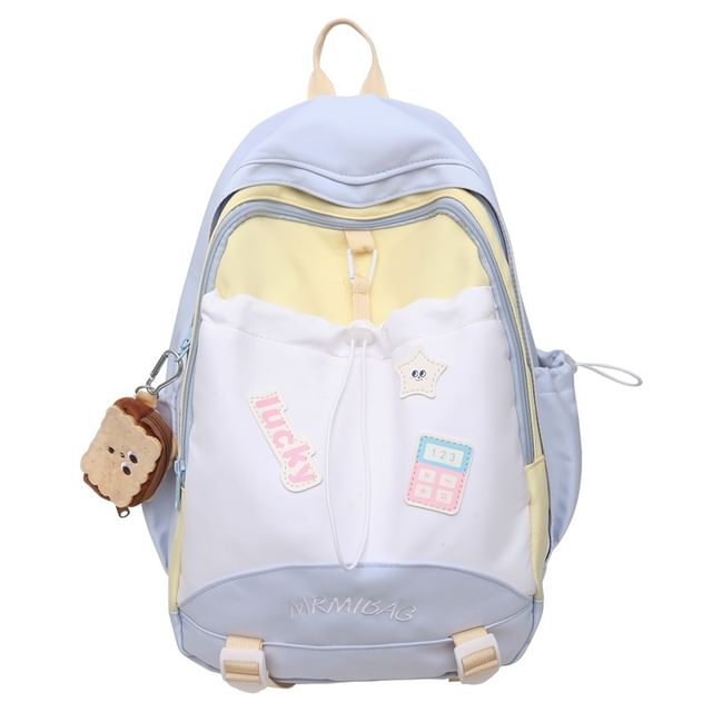 Backpack Color Block Embroidered Drawstring Letter