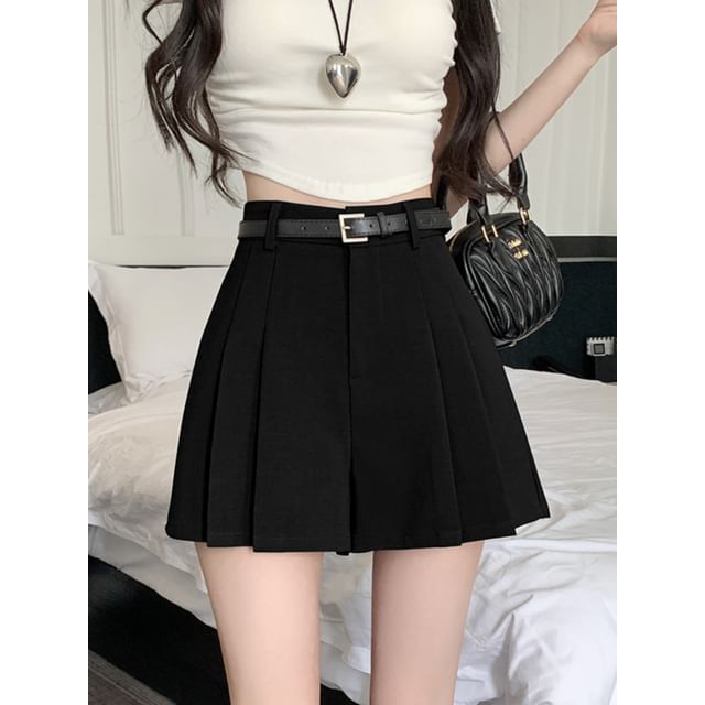 Pleated High Waist Plain Skort