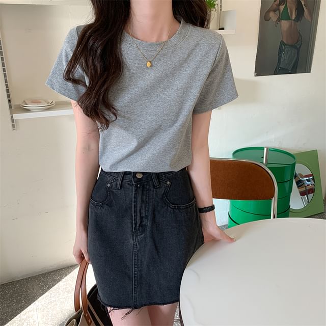 Crop T-Shirt Short-Sleeve Crewneck Plain