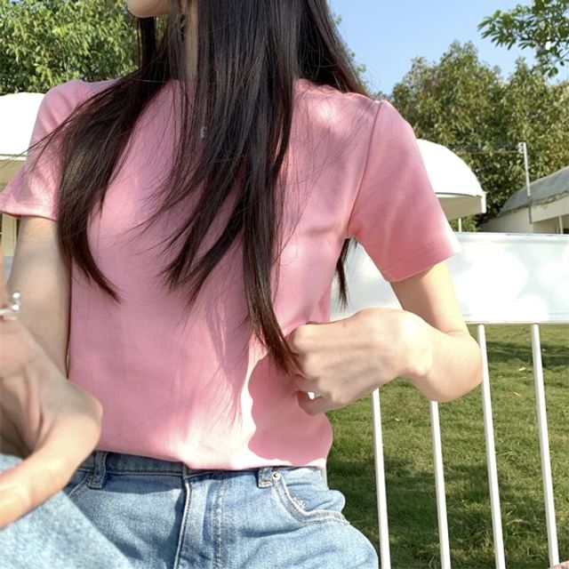 Crop T-Shirt Short-Sleeve Crewneck Plain