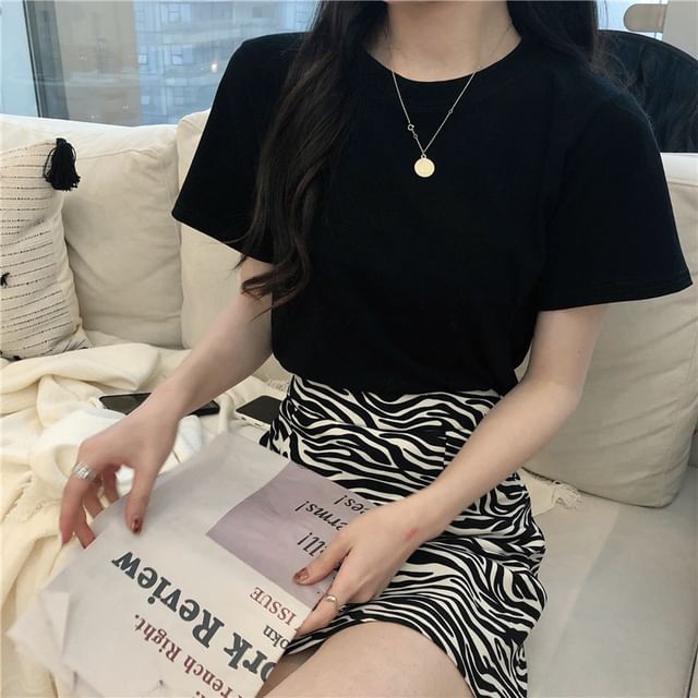 Crop T-Shirt Short-Sleeve Crewneck Plain