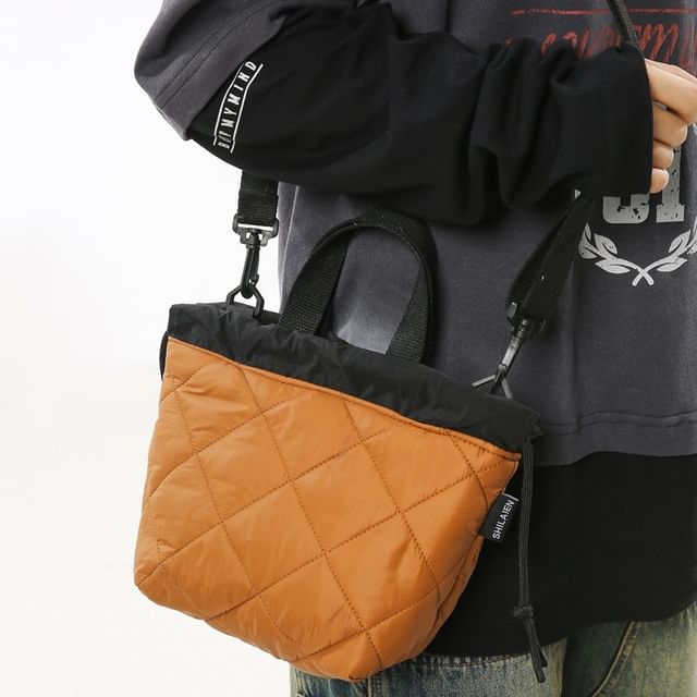Two-Tone Drawstring Crossbody Bag Quilted