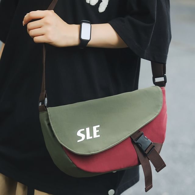 Lettering Bag Crossbody Two-Tone Flap Buckled
