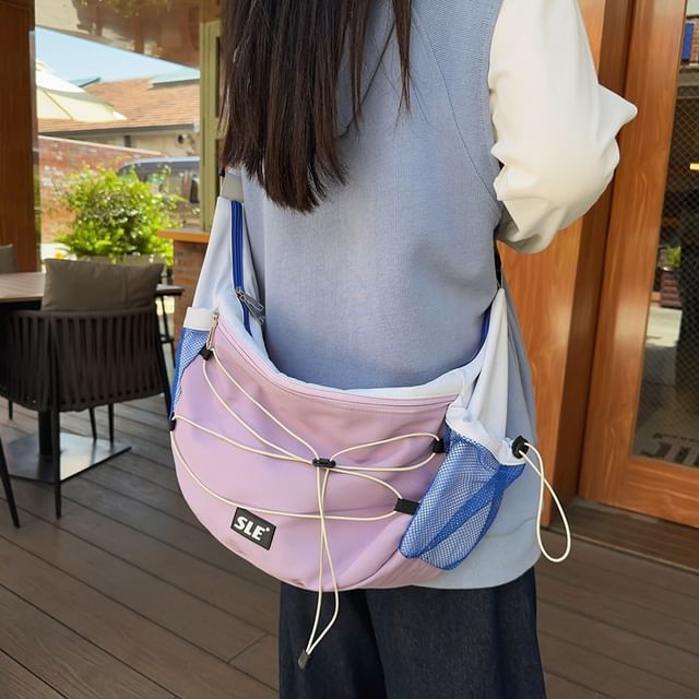 Drawstring Logo Lettering Crossbody Bag