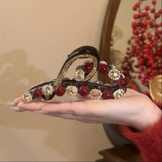 Rhinestone Hair Claw Heart Bead