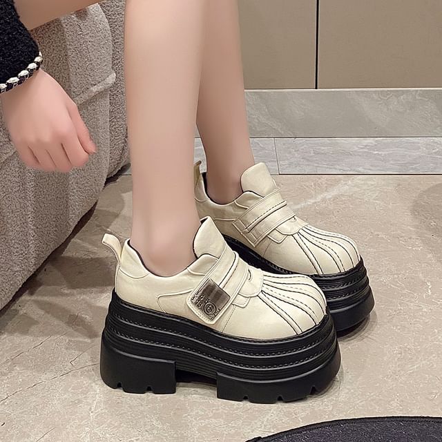 Platform Faux Strap Adhesive Leather Shoes
