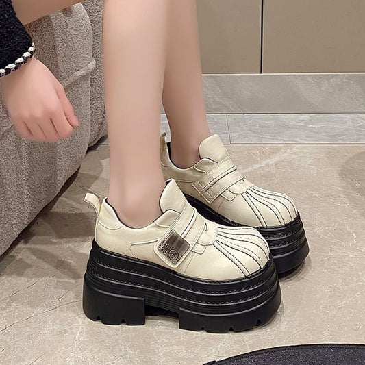 Platform Faux Strap Adhesive Leather Shoes