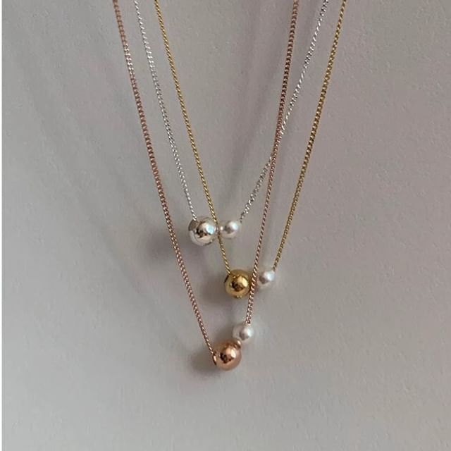 Sterling Silver Ball Pearl Faux 925 Necklace