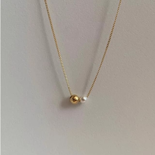 Sterling Silver Ball Pearl Faux 925 Necklace