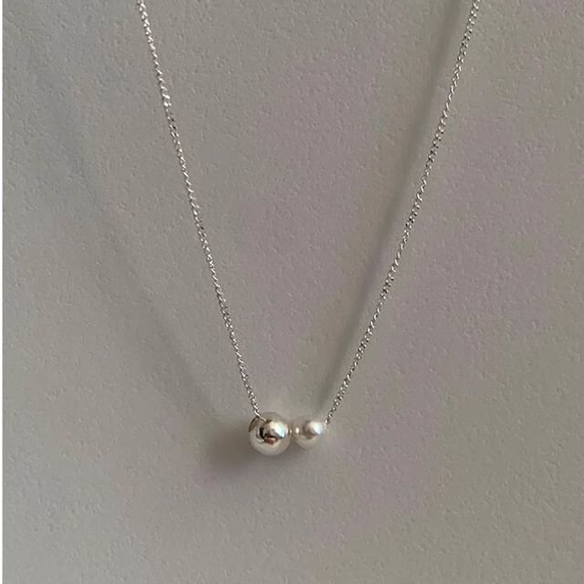 Sterling Silver Ball Pearl Faux 925 Necklace
