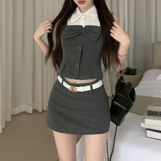 Crop Pencil Shirt Skirt Top Sleeveless Camisole Plain / Mini Button-Up