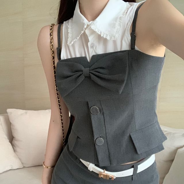 Crop Pencil Shirt Skirt Top Sleeveless Camisole Plain / Mini Button-Up